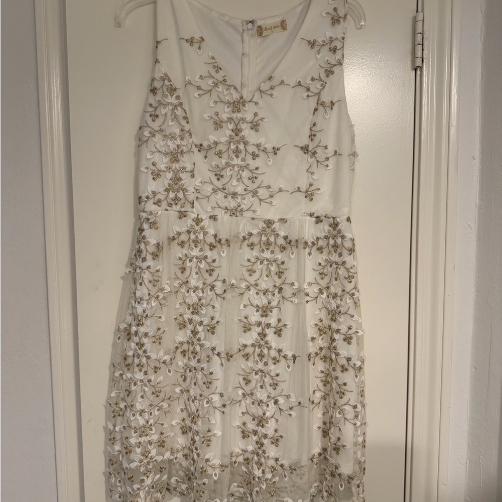 Altar'd State White Dress with Gold Accents